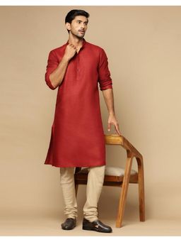 Fabindia - Red Silk Hand Woven Long Kurta