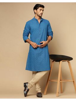 Fabindia - Blue Cotton Hand Block Printed Long Kurta