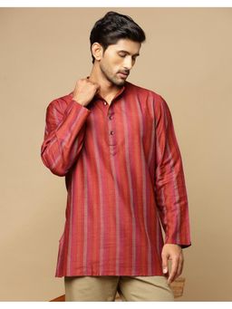 Fabindia - Maroon Viscose Blend Striped Short Kurta