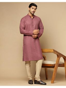 Fabindia - Purple Viscose Blend Dobby Slim Fit Long Kurta