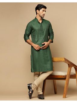 Fabindia - Green Viscose Blend Dobby Slim Fit Long Kurta