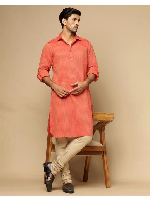 Fabindia Rust Cotton Dobby Slim Fit Pathani