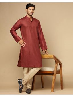 Fabindia - Brown Silk Slim Fit Long Kurta