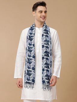 Linen Club - Printed Unisex Linen Stole - Navy Blue