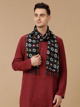 Linen Club - Printed Unisex Linen Stole - Navy Blue