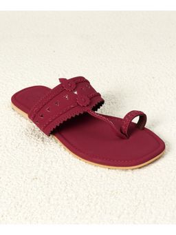 PREET KAUR - Maroon Faux Leather Kolhapuri with Handwoven On The Strap