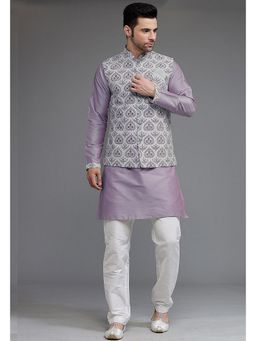 UTSAV FASHION - Digital Printed Cotton Silk Purple Kurta with Pant and Jacket