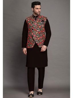 UTSAV FASHION - Embroidered Art Silk Black Kurta with Pant and Jacket