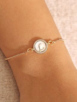 Pipa Bella by Nykaa Fashion - Silver CZ Studded Circle L Initial Bracelet