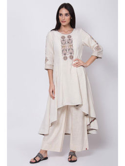 Biba - Off White A Line High Low Kurta