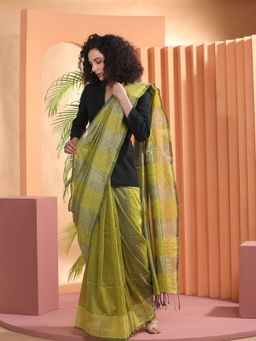 Beatitude - Sap Green Cotton Woven Saree with Unstitched Blouse