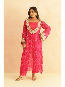 DEASHA INDIA - Nitya Pink Bandhej Lace Work Bustier with Kurta & Pant