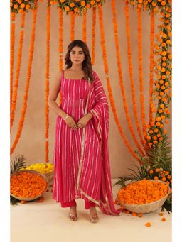 DEASHA INDIA - Kalki Pink Lurex Anarkali with Pant & Dupatta
