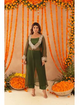 DEASHA INDIA - Nida Green Mirror Work Kurta with Bustier & Dupatta