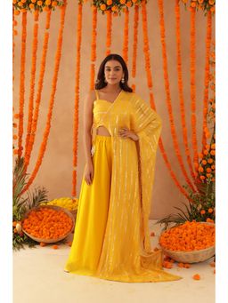 DEASHA INDIA - Vishya Yellow Lurex Blouse with Palazzo & Dupatta