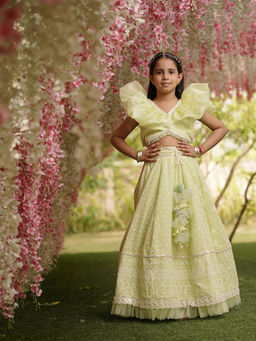 Fayon Kids - Green Embroidery Lehenga and Choli (Set of 2)