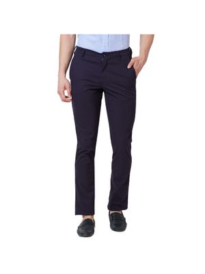 Buy ColorPlus Contemporary Fit Solid Dark Blue Trouser Online