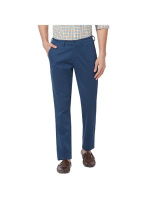 Buy ColorPlus Contemporary Fit Solid Blue Trouser Online