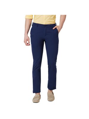Buy ColorPlus Contemporary Fit Solid Dark Blue Trouser Online
