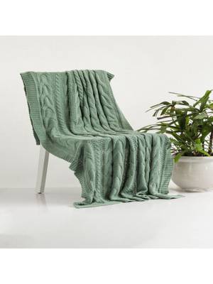 Buy PLUCHI Classical Throw Green Cotton Knitted All Season AC Throw ...