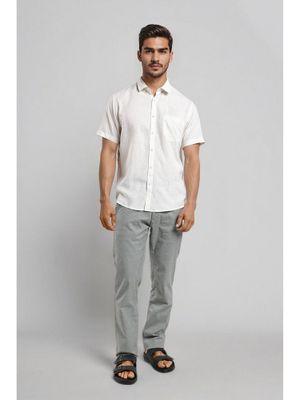 Crocodile Lyocell Solid Off White Casual Shirt