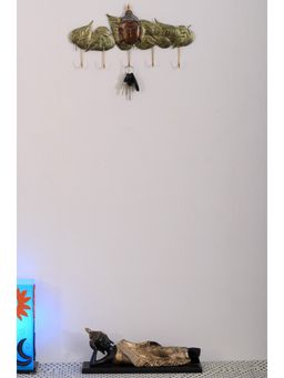 eCraftIndia - Iron Buddha Head Green Leaves Key Holder for Wall with 5 Key Hooks