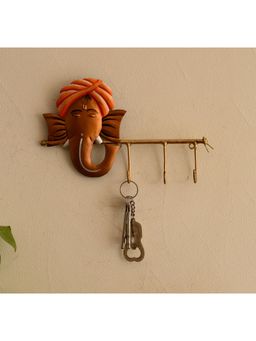 eCraftIndia - Wrought Iron Lord Ganesha Key Holder With 3 Key Hooks For Wall