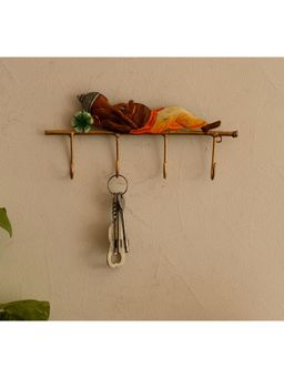 eCraftIndia - Wrought Iron Resting Lord Ganesha Key Holder With 4 Key Hooks For Wall
