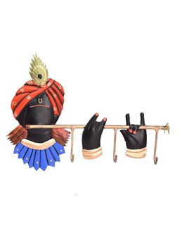 eCraftIndia - Wrought Iron Lord Krishna Playing Flute Key Holder With 3 Hooks For Wall
