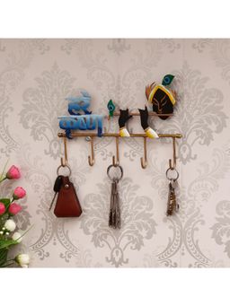 eCraftIndia - Iron Hare Krishna Playing Flute Designer Key Holder for Wall with 5 Hooks