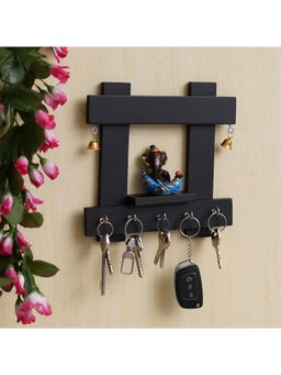 eCraftIndia - Polyresin Lord Ganesha Idol Wooden Key Holder With 5 Key Hooks For Wall