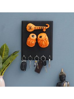 eCraftIndia - Veena and Tabla Musical Instrument 5 Hooks Wooden Key Holder