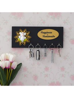 eCraftIndia - Lord Ganesha With Happiness Is Homemade Quote 5 Hooks Wooden Key Holder