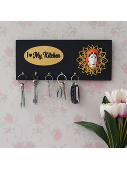 eCraftIndia - Woman With I Love My Kitchen Quote 5 Hooks Wooden Key Holder