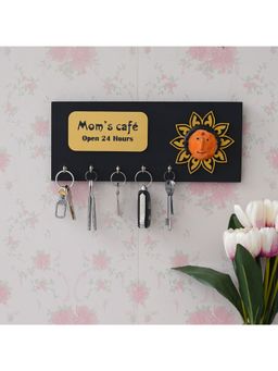 eCraftIndia - Woman With Mom's Cafe- Open 24 Hours Quote 5 Hooks Wooden Key Holder