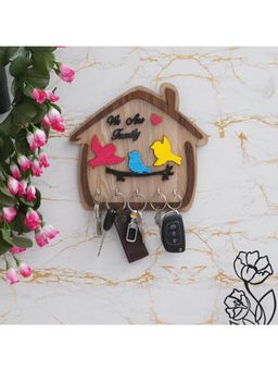 eCraftIndia - 3 Colorful Birds Sitting On Branch With We Are Family Quote 5 Hooks Wooden Key Holder