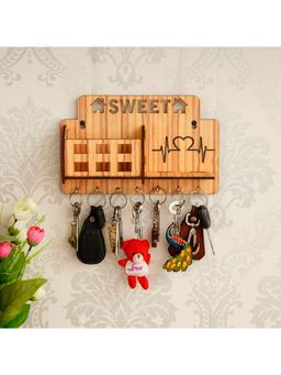 eCraftIndia - Home Sweet Home Theme Multiutility 7 Hooks Wooden Key Holder And Mobile Holder