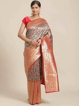 Silk Land - Banarasi Art Silk Saree with Unstiched Blouse Piece Grey with Unstitched