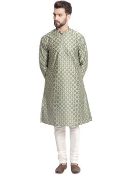 Treemoda - Designer Golden Green Brocade Kurta With Churidar Pyjama For Men (Set of 2)