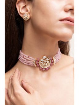 Joules By Radhika - Vinaya Rosy Pink Beads Kundan Choker Set