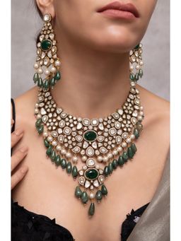 Joules By Radhika - Arisha Green Kundan Studded Necklace Set
