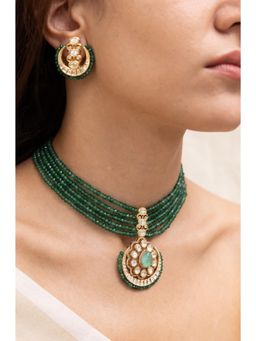 Joules By Radhika - Anvya Green Beads Kundan Choker Set