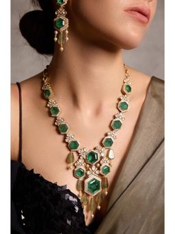 Joules By Radhika - Inaara Green Stone Studded Necklace Set
