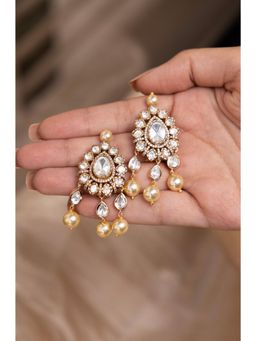 Joules By Radhika - Hrida White Kundan Pearl Earrings