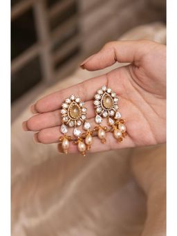 Joules By Radhika - Sharvi Beige Kundan Drop Earrings