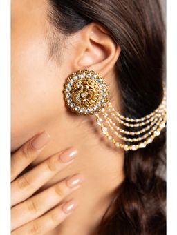 Joules By Radhika - Naraya Kundan Stud Earrings with Attached Ear Chain