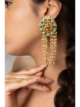 Joules By Radhika - Nayeli Green Stone Studded Drop Earrings
