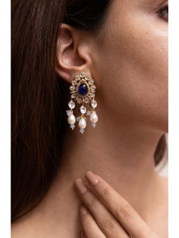 Joules By Radhika - Arzani Blue Kundan Pearl Drop Earrings