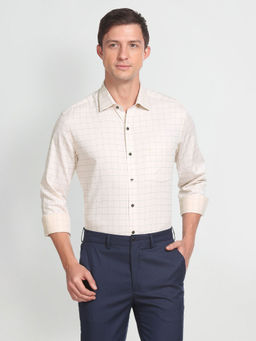 Arrow - Men Beige Pure Cotton Windowpane Check Shirt
