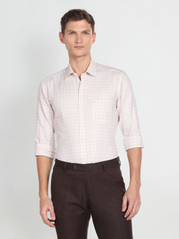 Arrow - Men Beige Graph Check Cotton Formal Shirt